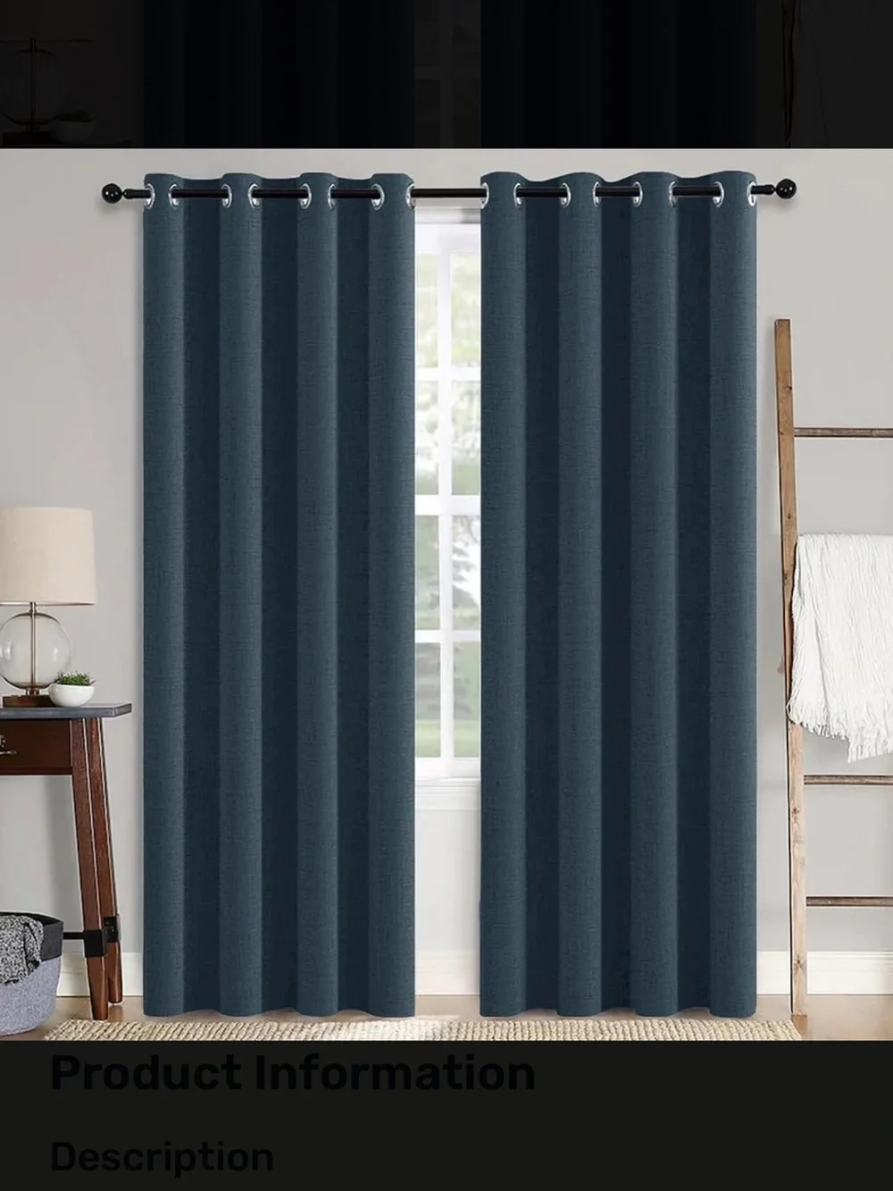 Navy Blackout Linen Curtains - 2 Panels